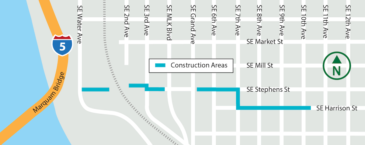 East-side construction area map.