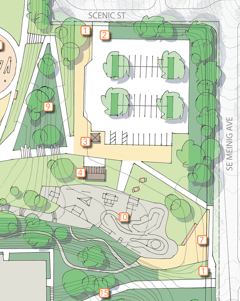 zoom in of Meadow's parking design
