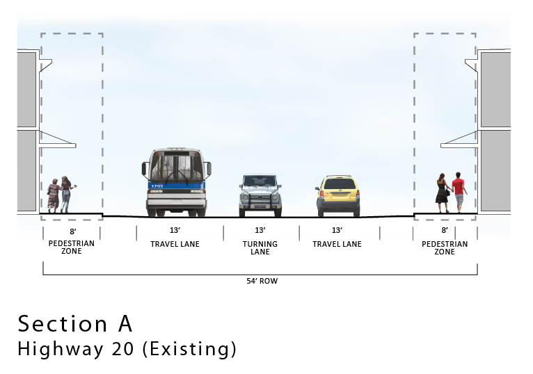 illustration showing the different turn lanes for cars and other vehicles