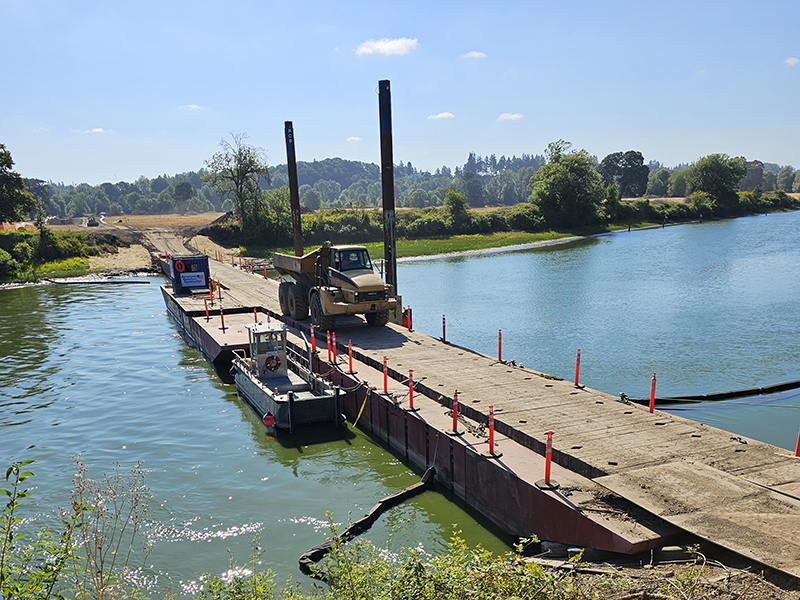 Construction site with a temporary barge