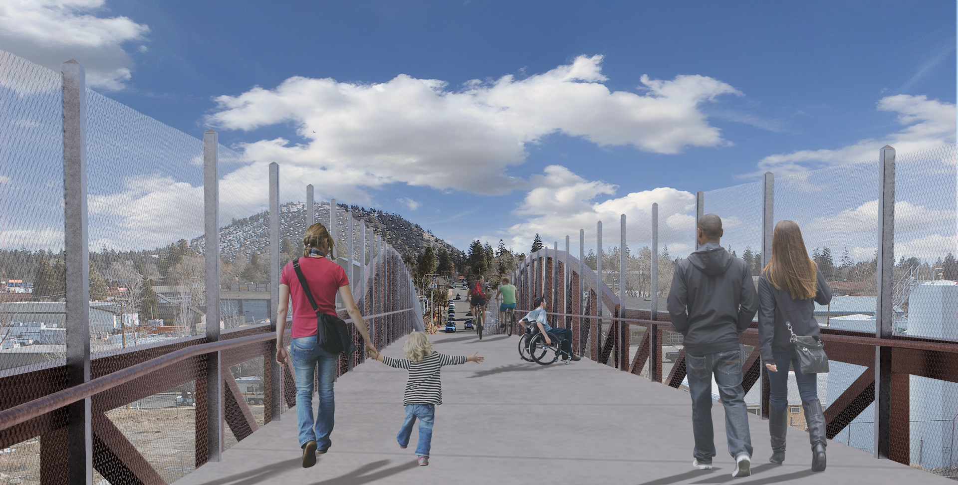 Rendering of people crossing over the new bridge as option 4