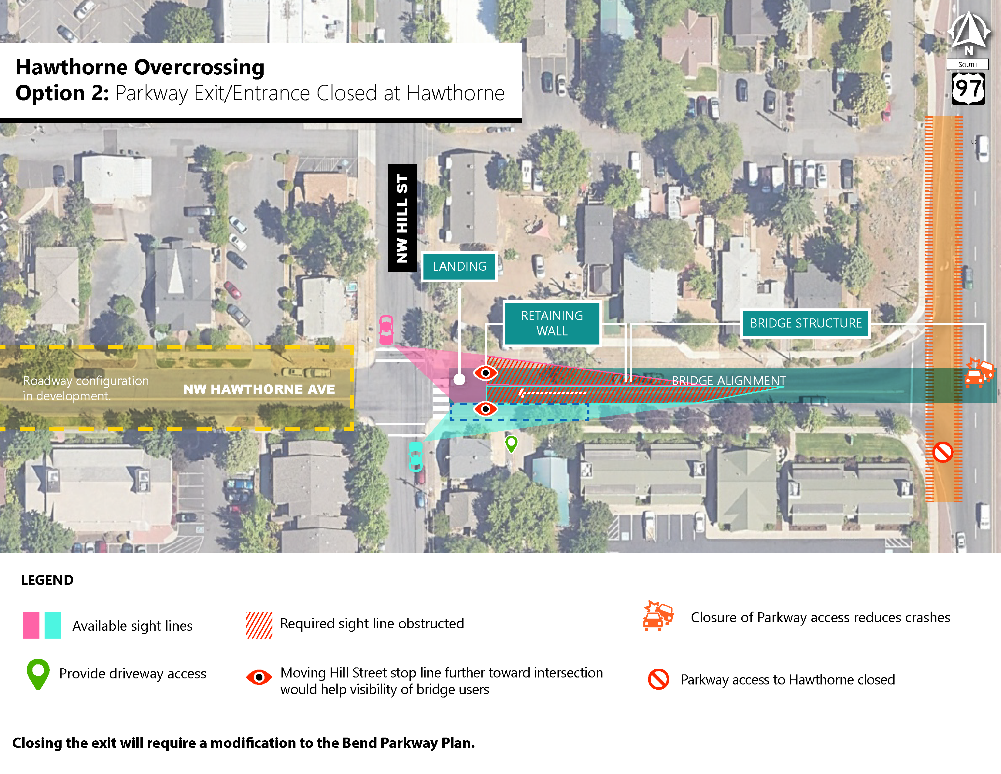 Aerial view map of the Hawthorne Overcrossing Option 2