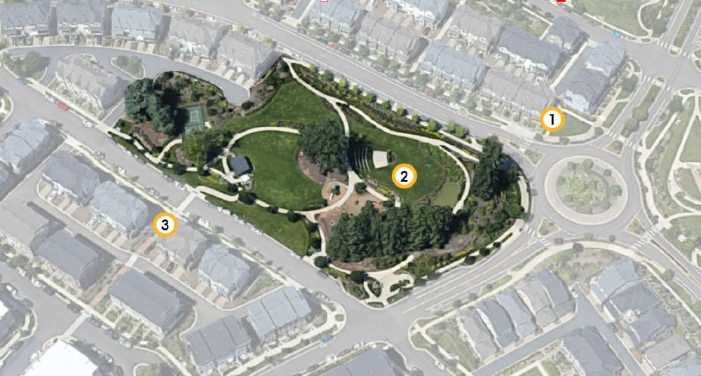 diagram showing a park situated centrally in a neighborhood